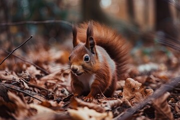 Naklejka na ściany i meble a squirrel searching for food in the park. Generative AI