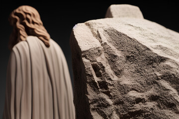 Stone Sculpture of Jesus Christ Risen Out of The Tomb | Jesus Christ |  Tomb Stone | Created using generative AI tools