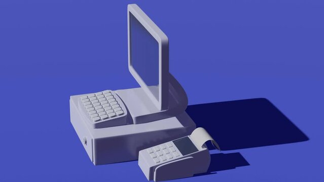Set of white cash register POS equipment with a check. Minimal modern motion design. Abstract animation 