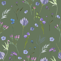 Fototapeta na wymiar Floral pattern on olive background 