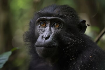Fototapeta premium The black ape, sometimes referred to as the Celebes crested macaque (Macaca nigra), Sulawesi crested macaque, or the crested black macaque. Generative AI