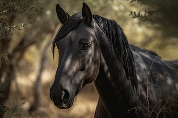 Obraz na płótnie Canvas KILLER HORSE. Italian horse breed known as the Murge (Puglia, Italy), which has been raised in the wild on former farms since the 20th century. Its beginnings can be traced back to the time of Spanish