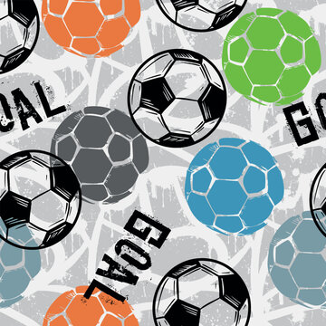 Abstract seamless pattern for boys. Football pattern with football ball. wallpaper Repeated sport pattern.