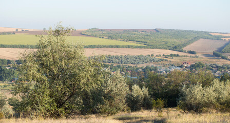 Obraz na płótnie Canvas Landscapes of the Northern regions of Moldova. A pastoral panorama with nature. Moldovan villages and houses and streets.