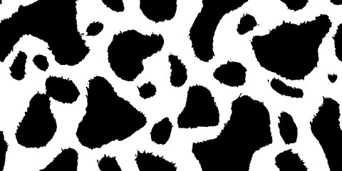 Seamless cow skin, dalmatian or calico cat spots pattern. Tileable monochrome bold black and white natural wildlife background texture. Abstract trendy boho chic fashion animal print camouflage motif.