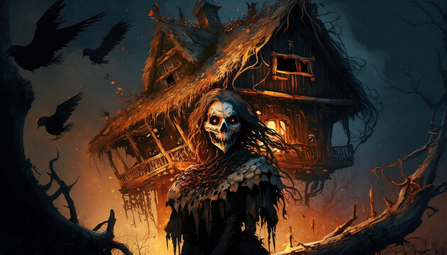 fictional scary baba yaga facing camera