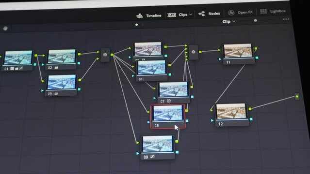 Chart of node color correction indicator on screen. Graphic color correction panel on monitor in process of post-production. processing of video or film production. for colorist digital grading.