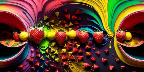 Photo of fresh and vibrant strawberries and lemons on a colorful background