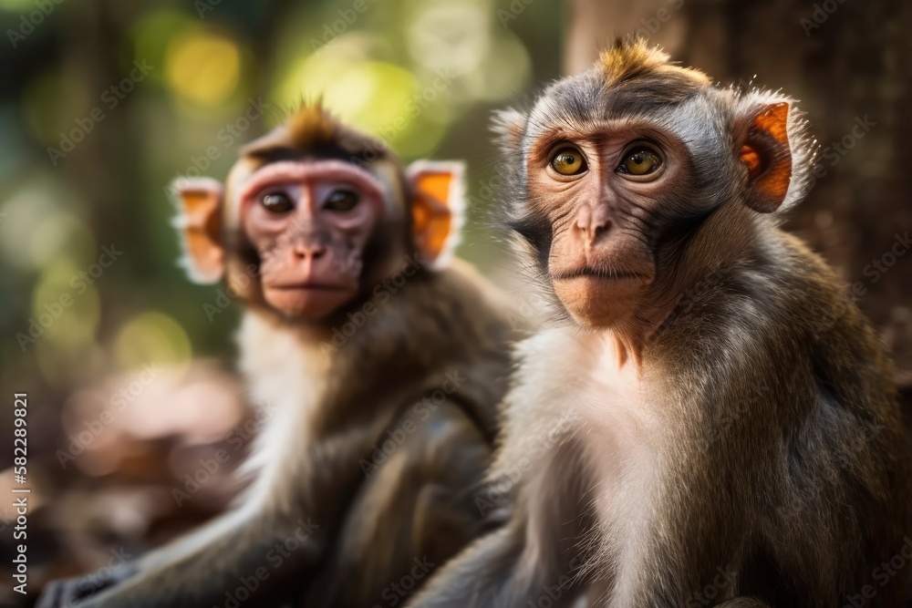 Sticker adorable monkeys in a Thailand wild. Generative AI