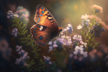 Fototapeta na wymiar Butterfly on spring flowers