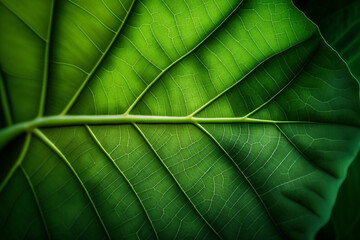 Green Leaf Background, Close Up View, Spring Season, Generative Ai