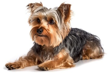 Canine yorkshire terrier over a white background, isolated. Generative AI