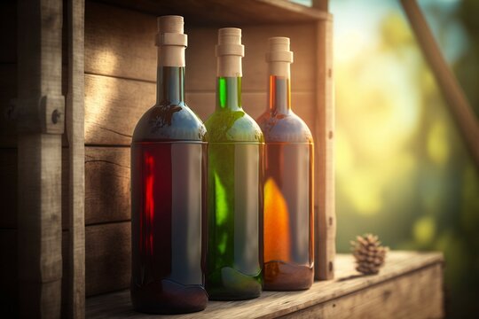 Sip of Sunshine: Wine Bottles on a Sunny Day. Ai generative