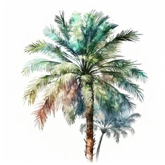 Watercolor Tropical Palm. Illustration AI Generative.