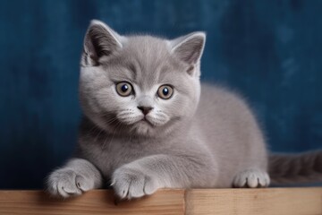 British shorthair kitten in blue. Generative AI