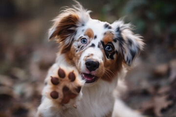 Cute puppy of australian shepherd giving high five created with AI	