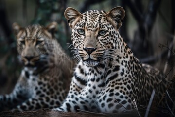 South African blur Wild leopards in the Kruger Natural Park take a break after hunting. Generative AI