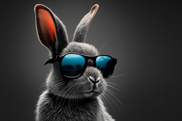 Rabbit wearing sunglasses, grey rabbit, dark grey background, cute bunny,  cool bunny, Easter rabbit
