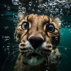 portrait of a leopard underwater