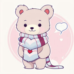 a cute teddy bear with a scarf and heart, great sticker, ai generated