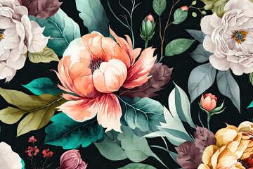 Watercolor Flower Background. Illustration Generative AI.