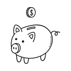 Piggy bank doodle. Vector illustration isolated on white background.