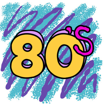 Gen X, Cartoon Retro 1980s Logo With Teal And Purple Spray Paint Background