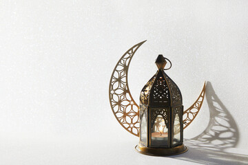 Muslim Holy Month Ramadan Kareem - Ornamental Arabic Lantern With Burning Candle