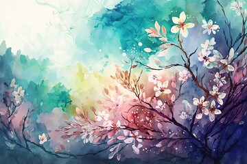Obraz na płótnie Canvas Watercolor background for spring. Generative AI 