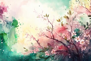 Watercolor background for spring. Generative AI
