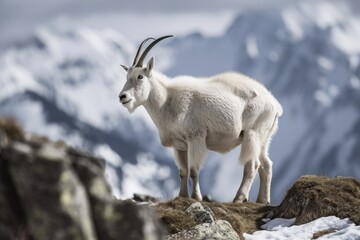 Naklejka na ściany i meble A mountain goat scans the surroundings. Generative AI