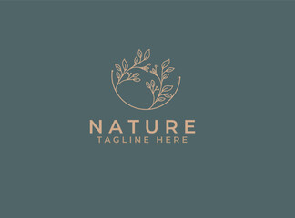 Logo Abstract Sun and Leaf Natural Product Label Business Organic Agriculture Farm and Healthy Food.