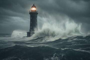 Fototapeta na wymiar Lighthouse during storm created with AI 