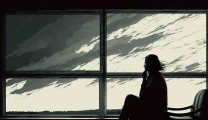 silhouette of a woman sitting next to a window