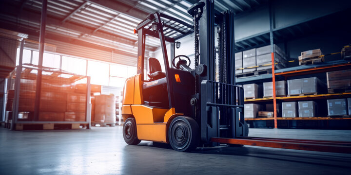 loading forklift. Equipment for a pallet stacker truck in a warehouse - Generative AI