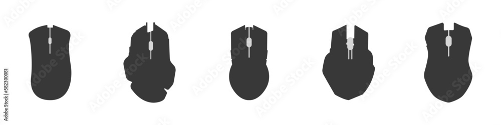 Poster Set of computer mouse. Mouse outline vector icons for PC. Computer devices. Computer mouse design icons. Set of mice for PC of different shapes in different styles vector.