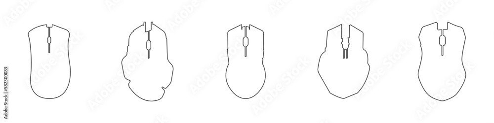 Poster Set of computer mouse. Mouse outline vector icons for PC. Computer devices. Computer mouse design icons. Set of mice for PC of different shapes in different styles vector.