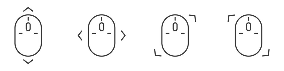 Computer mouse icons vector. Set of mouse zoom vector icons. Cursor vector stretching and compression. Scroll wheel icon. Icons for web design.