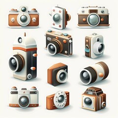 set of vintage cameras icons 