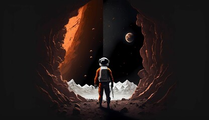 Obraz premium silhouette of a person in a cave in the cosmos 