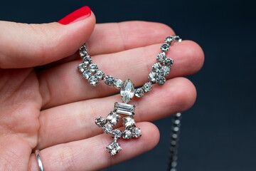 Vintage crystal necklace, vintage jewelry concept, promotional photo for an online jewelry store