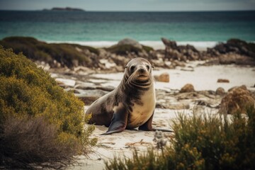 Kangaroo Island, Australia's Seal Bay, home to an Australian sea lion. Generative AI