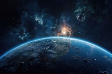 Obraz na płótnie Canvas image of the earth in its entirety set against nebulae. Generative AI