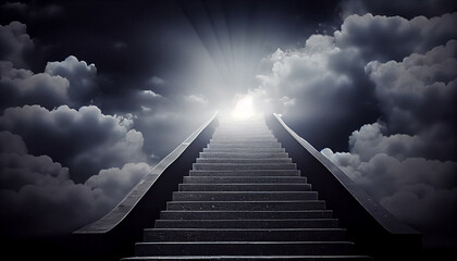 Staircase leading to heaven at night. Generative AI