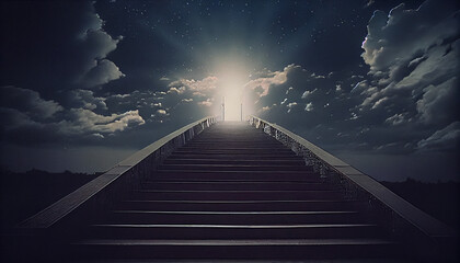 Staircase leading to heaven at night. Generative AI