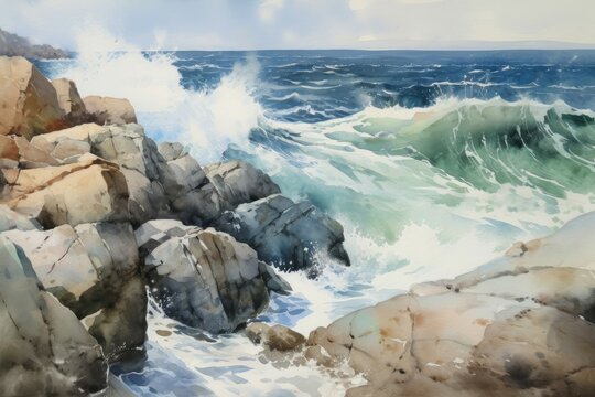 The watercolor painting captured the movement and power of the ocean waves. Generative AI