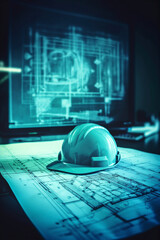 Capacete de prote&ccedil;&atilde;o Equipamentos de seguran&ccedil;a e trabalho da constru&ccedil;&atilde;o civil oper&aacute;rios oper&aacute;rio engenheiro arquiteto pr&eacute;dio no meio da obra da constru&ccedil;&atilde;o IA Generativa