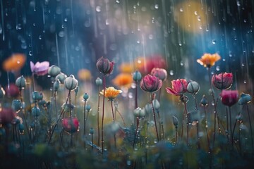 The watercolor painting of the spring showers perfectly captured the delicate beauty of raindrops. Generative AI
