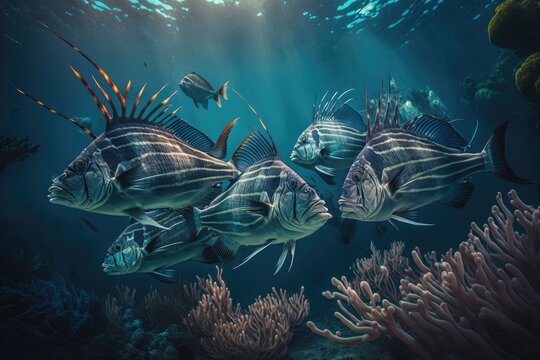 Roosterfish Fish Underwater Lush Nature by Generative AI