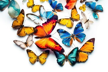 Butterflies isolated on white background. Color butterfly, isolated on white, Butterflies overlay, Butterfly overlay, Butterflies isolated, Butterfly isolated on white background. Generative AI